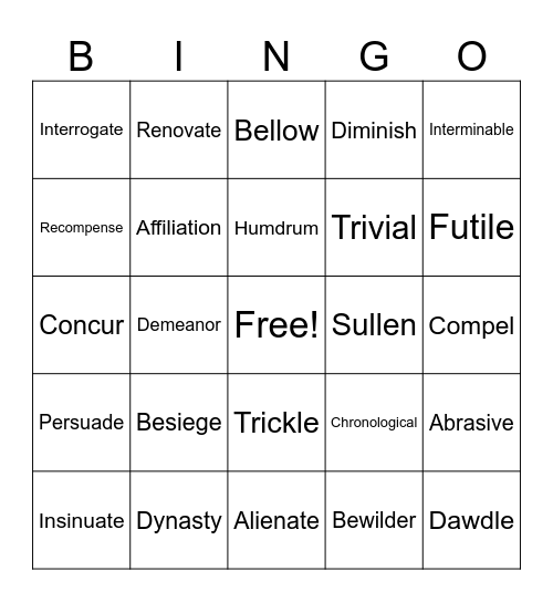 GR 7 Vocab 4 Bingo Card