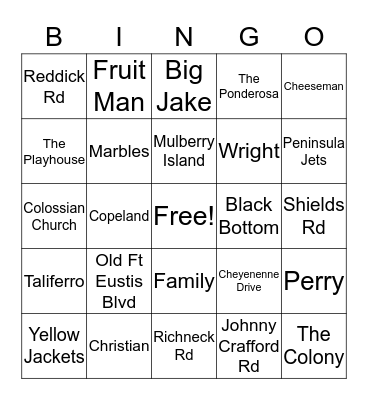 Mulberry Island/Colony Reunion Bingo pt2 Bingo Card