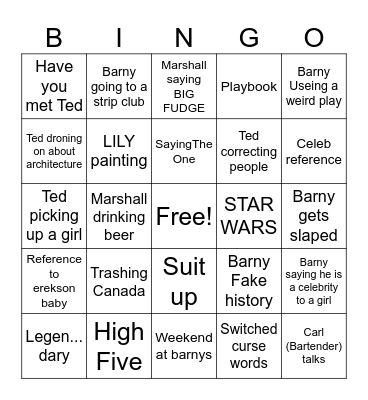 HOW I MET YOUR MOTHER BINGO Card