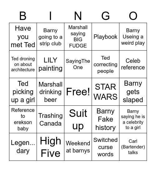 HOW I MET YOUR MOTHER BINGO Card