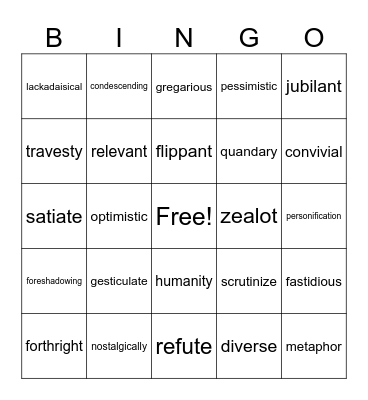 Vocabulary Bingo Card