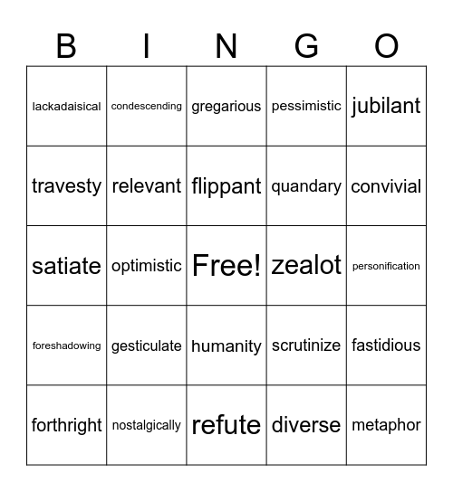 Vocabulary Bingo Card
