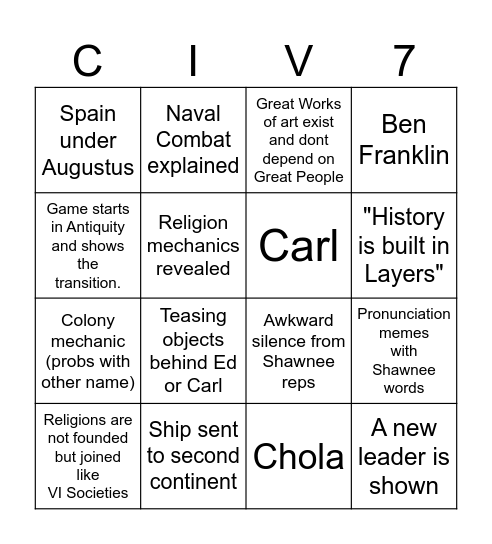 Shawnee Streeem Bingo Card