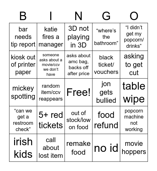 AMC Bingo Card