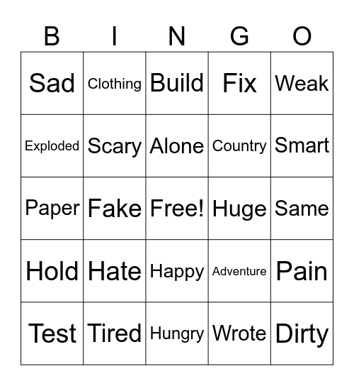 Context Clues Bingo Card