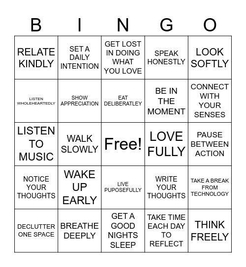 MINDFULNESS BINGO Card