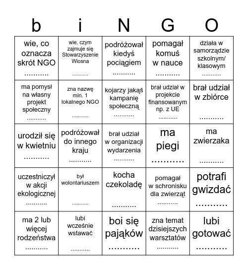 Znajdź kogoś, kto... Bingo Card