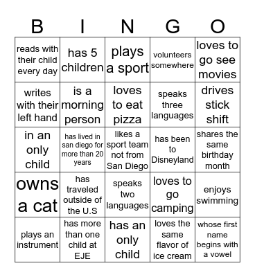 Find someone who.... Bingo Card