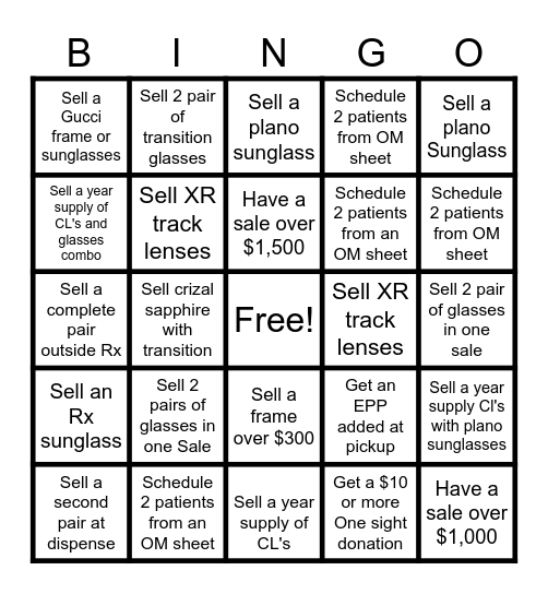 Optical Bingo Card