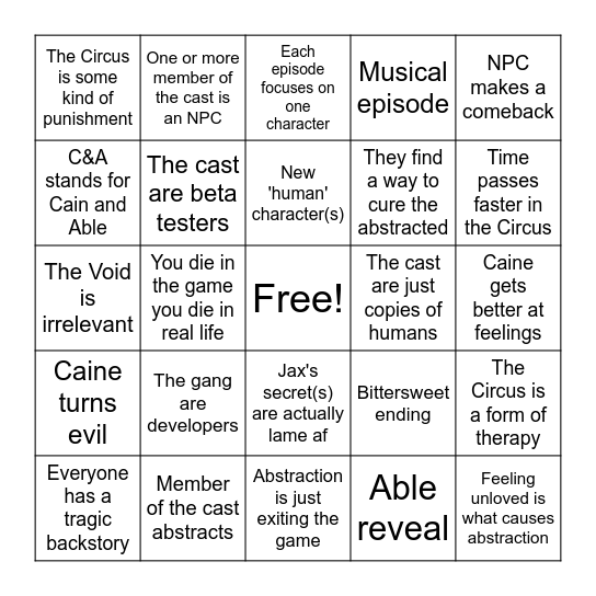 tadc Bingo! Bingo Card