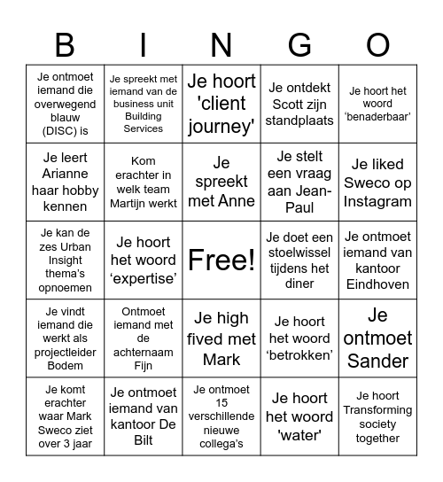 Nieuw@Sweco Bingo Card