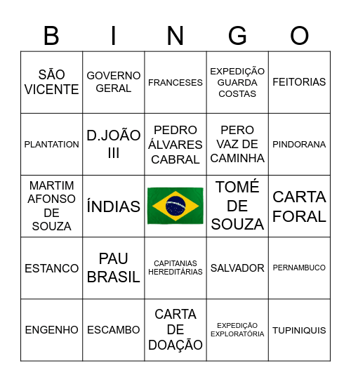 BRASIL PRÉ-COLONIAL E COLONIAL Bingo Card