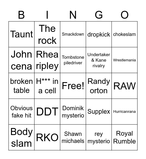 WWE Bingo Card