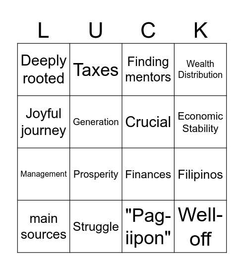BE THE LUCKY PERSON! Bingo Card