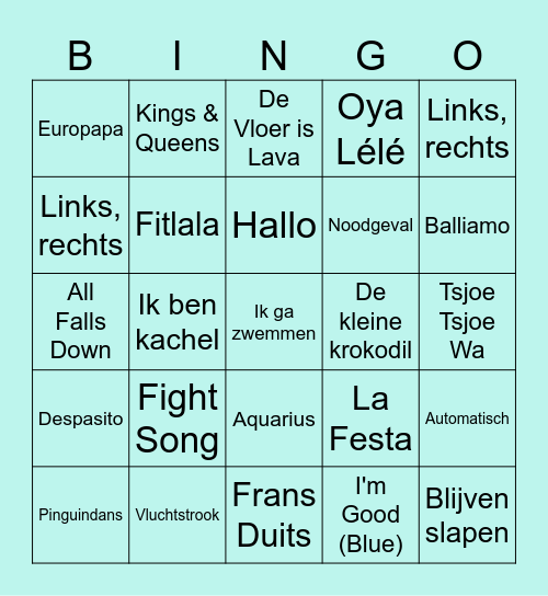 Muziek BINGO feestje Jasmijn Bingo Card