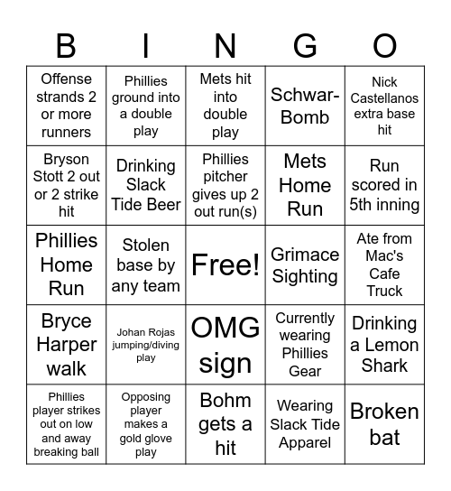 Phillies Playoffs BINGO Card