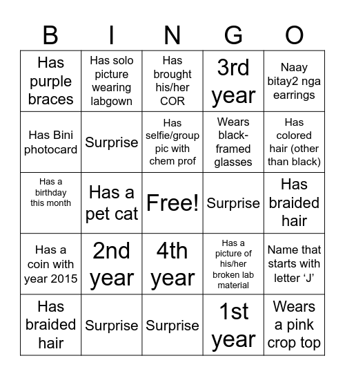 The Bond Between Us Bingo Card