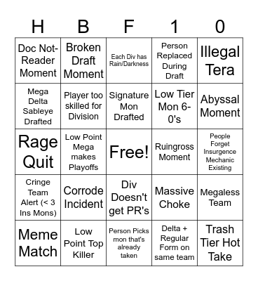 HBF S10 Bingo Board Bingo Card