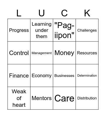 BE THE LUCKY WINNER! Bingo Card