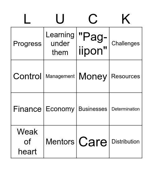 BE THE LUCKY WINNER! Bingo Card