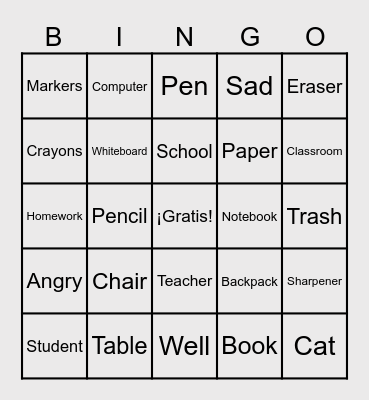 Vocabulario de la Escuela Bingo Card