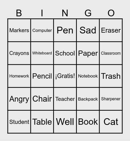 Vocabulario de la Escuela Bingo Card