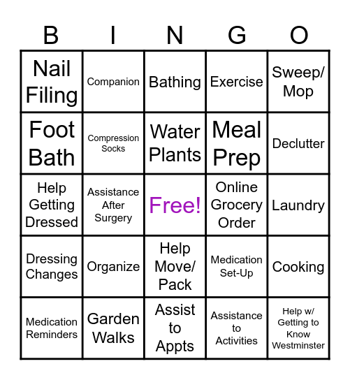 WELL@WESTMINSTER HOME CARE Bingo Card