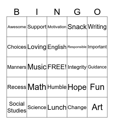 Girls Inc. Bingo Card