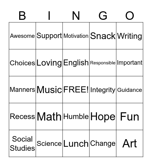 Girls Inc. Bingo Card