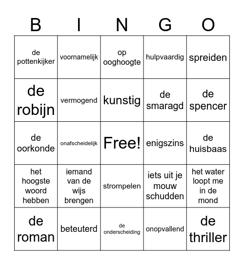 Woordenschat groep 6 thema 8 Bingo Card