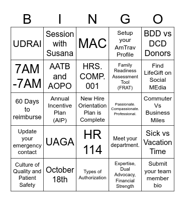 October Orientation Bingo Card