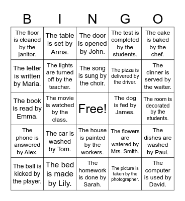 Passive voice Simple Present Bingo Card