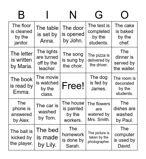 Passive voice Simple Present Bingo Card