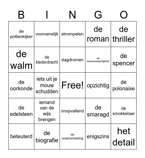 Woordenschat groep 6 thema 8 Bingo Card