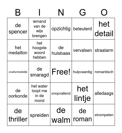 Woordenschat groep 6 thema 8 Bingo Card