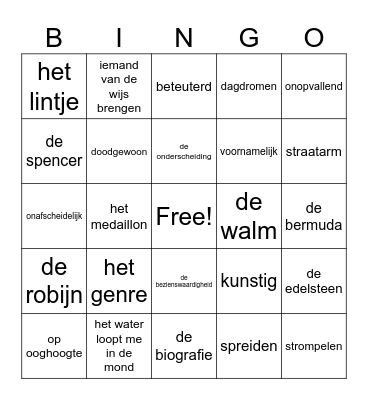 Woordenschat groep 6 thema 8 Bingo Card