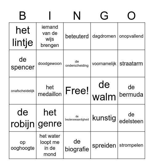 Woordenschat groep 6 thema 8 Bingo Card