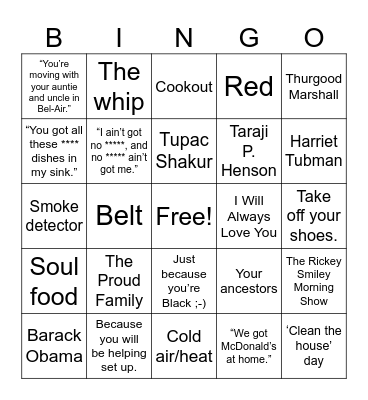 Black Culture Bingo Card