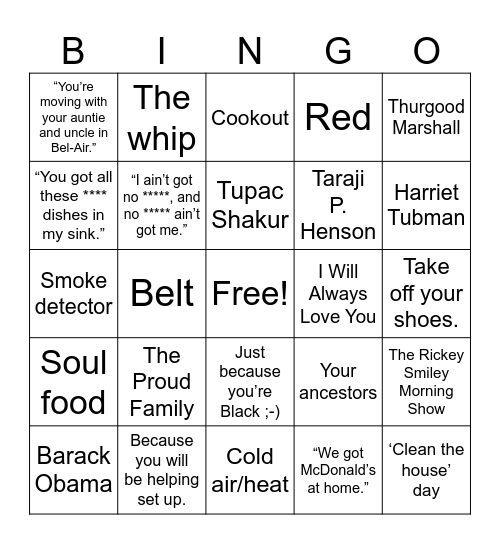 Black Culture Bingo Card