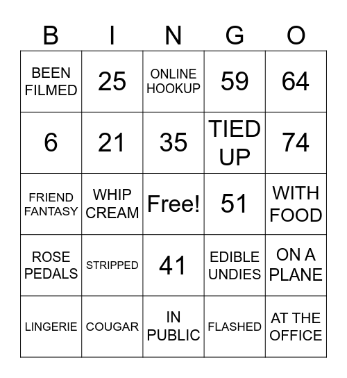 NAUGHTY BINGO Card