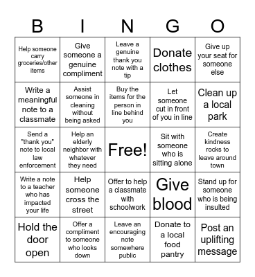 Kindness Bingo! Bingo Card