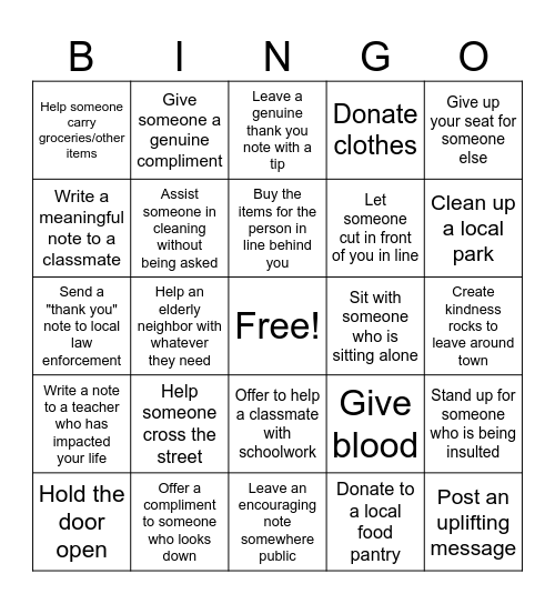 Kindness Bingo! Bingo Card