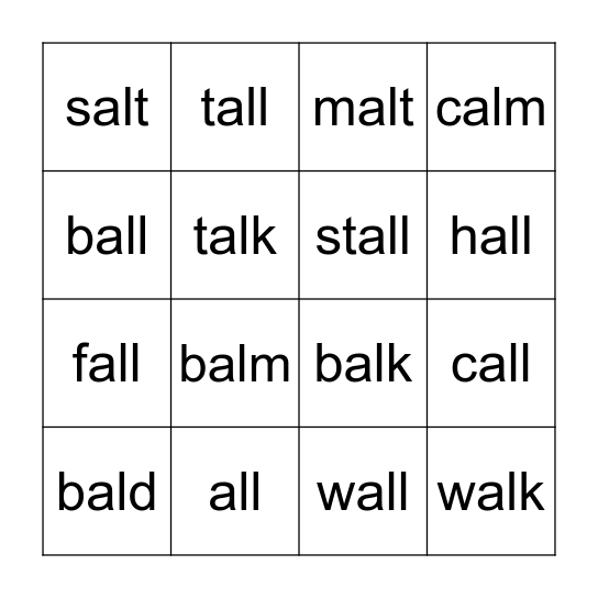 -al -all Bingo Card