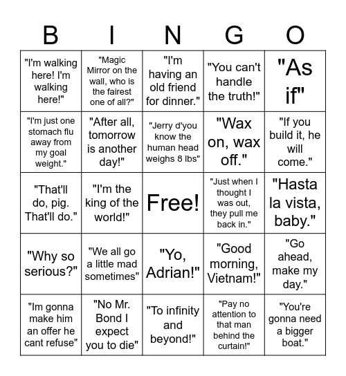 Famous Movie lines Bingo Card