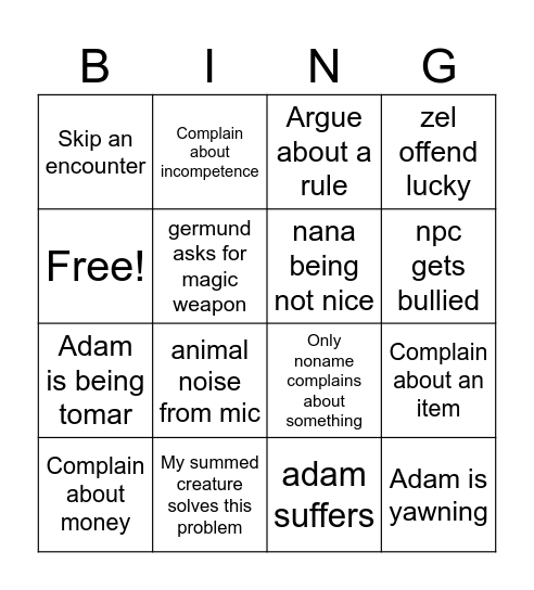 Good player bingo Card