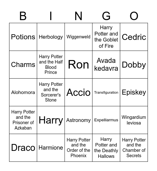 Harry Potter Reading Bingo Card