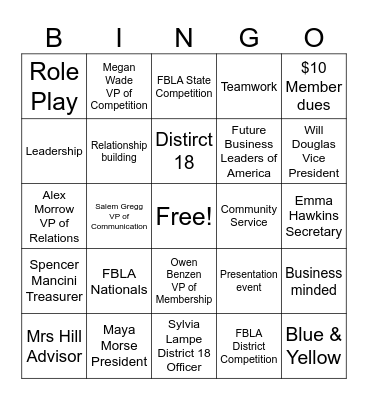 FBLA BINGO Card