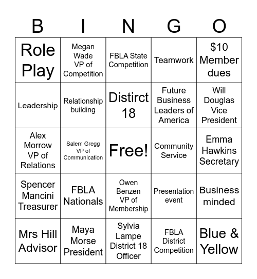 FBLA BINGO Card