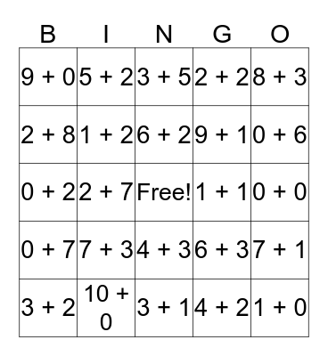 Math facts Bingo Card
