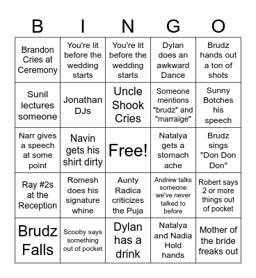 Wedding Bingo Card